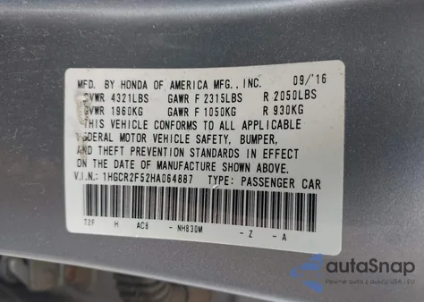 2017 Honda Accord Sport from USA, damaged, VIN 1HGCR2F52HA064887